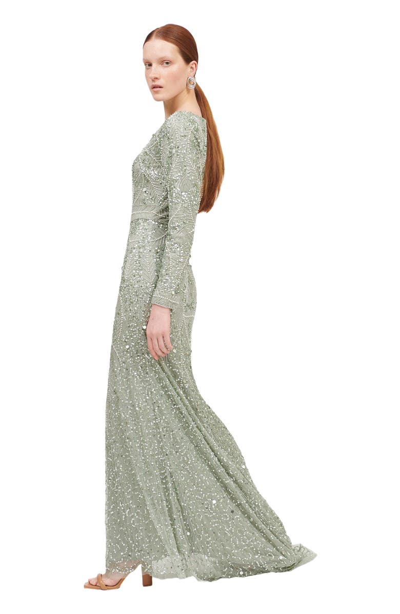 MARYISA Occasion Modest Embellished Sequin Beaded A Line Evening Gown, Alternate, color,