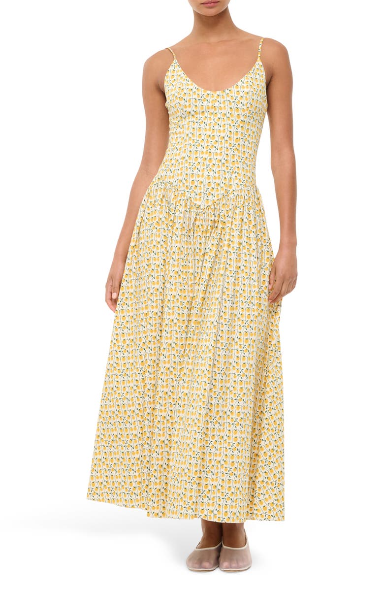 STAUD Dena Floral Cotton Maxi Dress, Main, color, On The Vine Golden