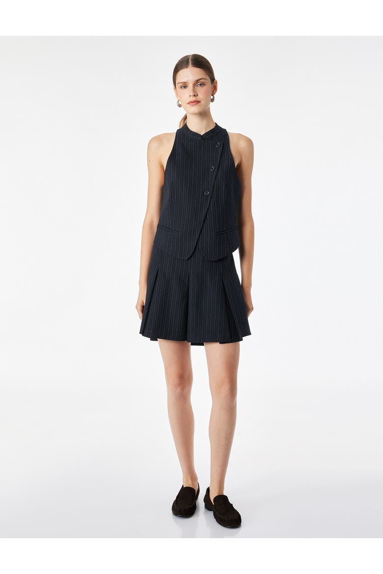Halter Neck Pinstriped Vest with Asymmetric Buttons, Main, color, NAVY STRIPE