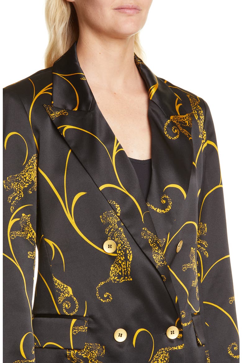 Taryn Leopard Print Silk Blazer (Nordstrom Exclusive), Alternate, color, BLACK/ GOLD TIGER