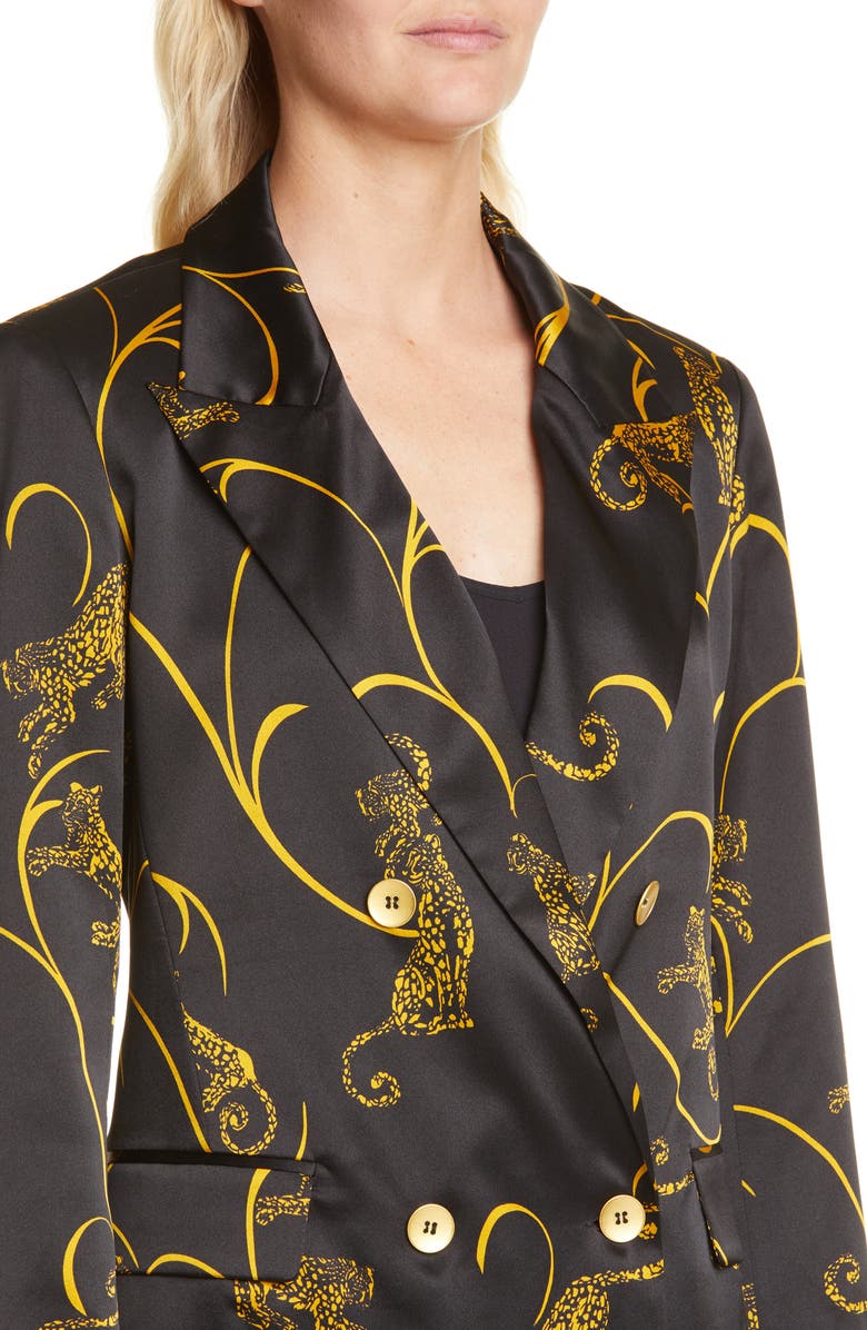L'AGENCE Taryn Leopard Print Silk Blazer, Alternate, color,