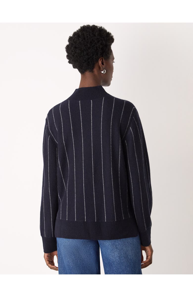 Whistles Stripe Wool Funnel Neck Knit Sweater, Alternate, color, Navy