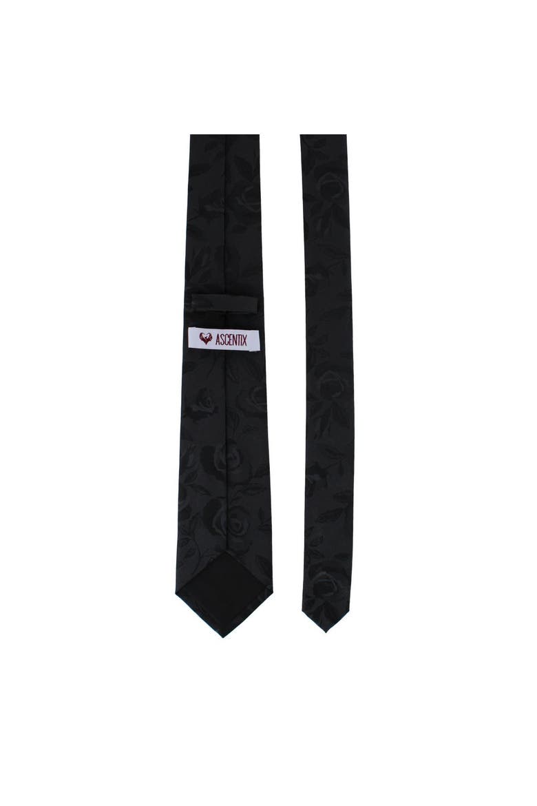 Rose Print Tone on Tone Necktie, Alternate, color, Black