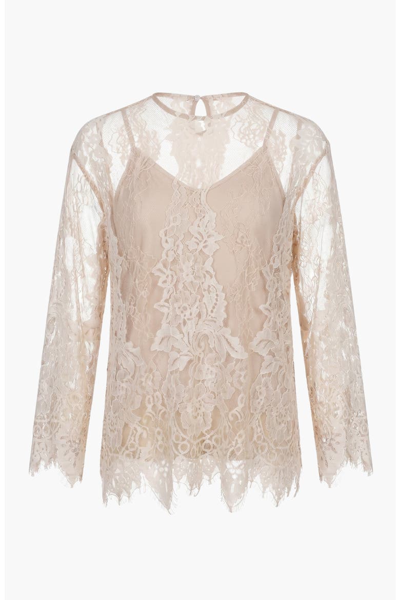 Lace Floral Long Sleeve Top, Alternate, color, Tan