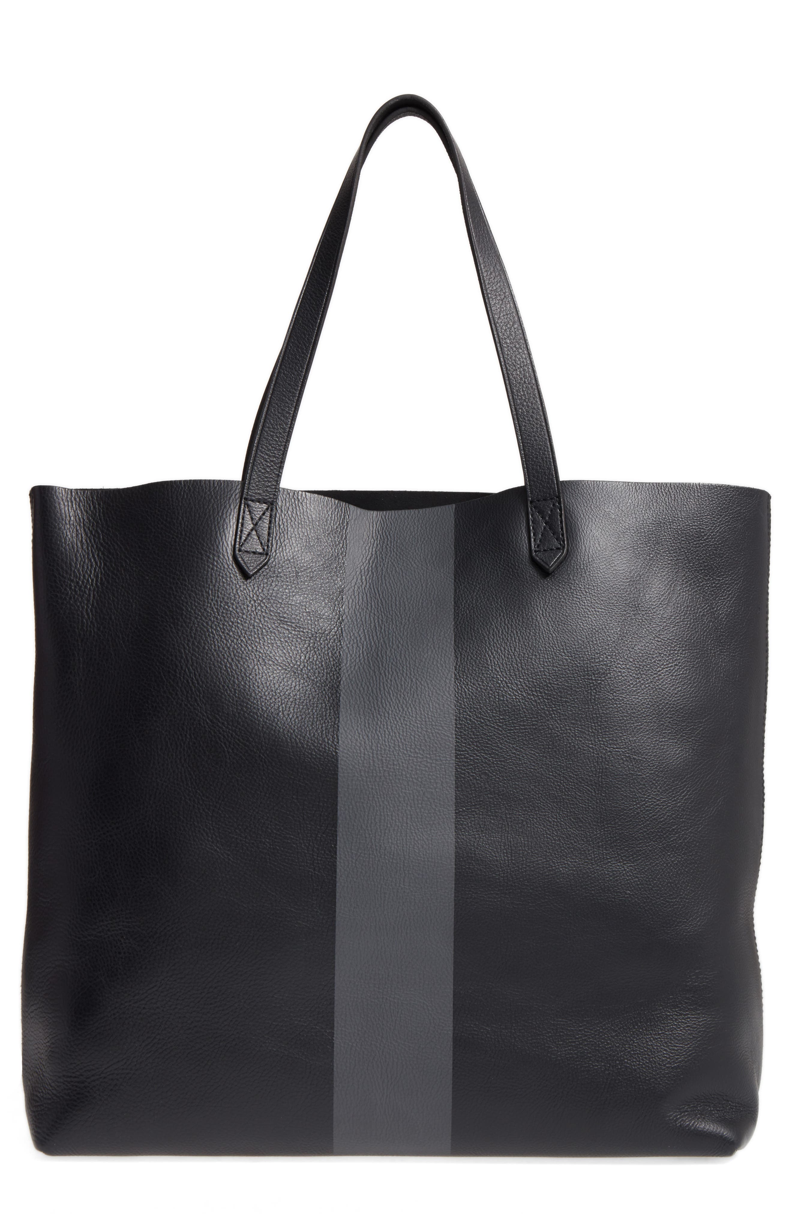 Paint Stripe Transport Leather Tote, Main, color, TRUE BLACK