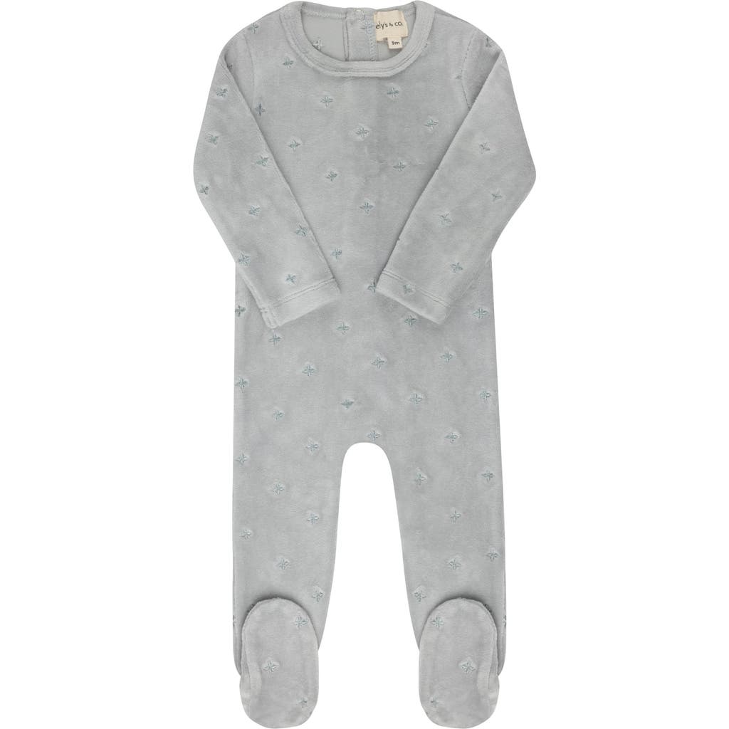 Ely's & Co. Velour Embroidered Floral Collection In Gray