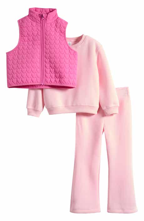 Kids' Heart Quilted Vest, Sweatshirt & Pants 3-Piece Set