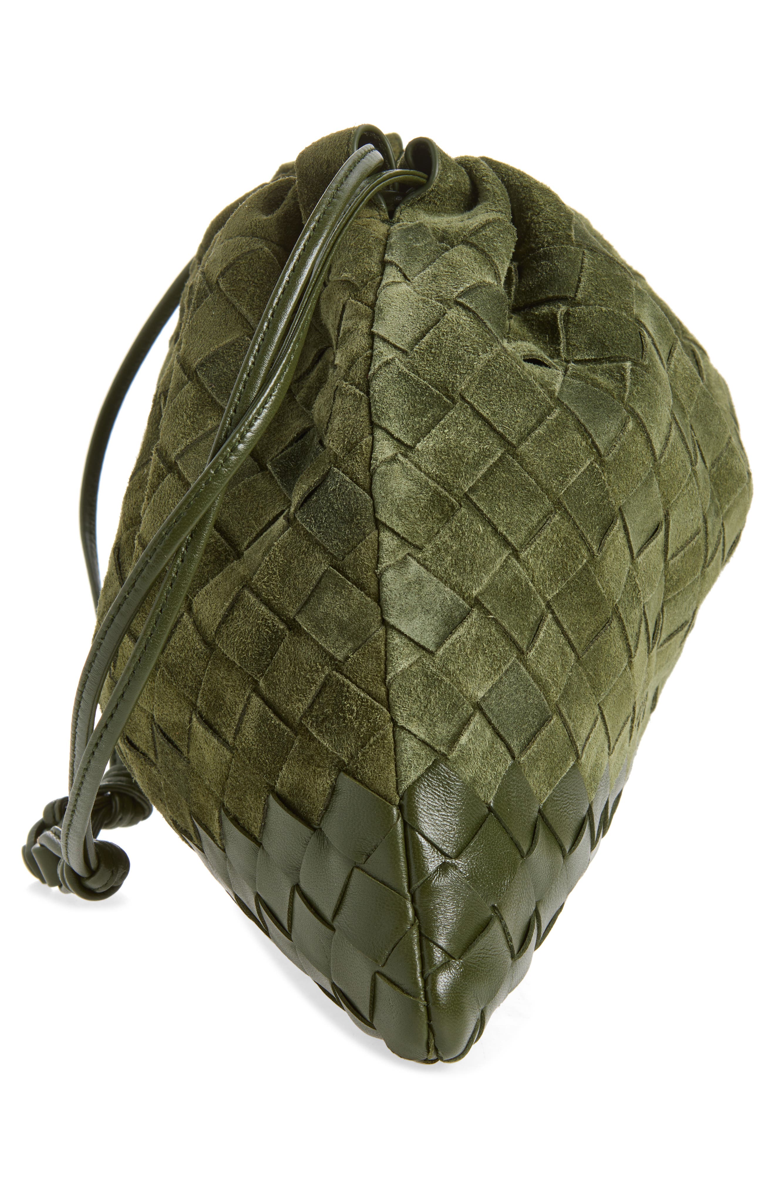 Medium Dustbag Intrecciato Suede & Leather Shoulder Bag, Alternate, color, 3785 GREEN TWEED-GOLD
