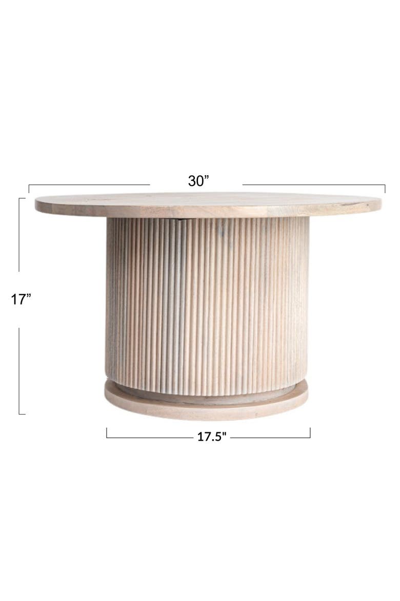 Round Pedestal Coffee Table with Ribbed Base, Alternate, color, Natural