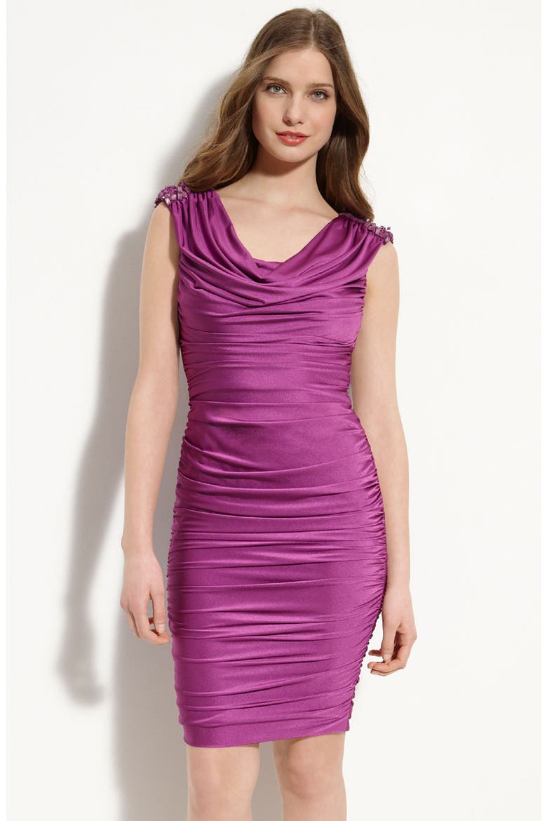 Beaded Shoulder Jersey Sheath Dress, Main, color, TRIPLEBERR