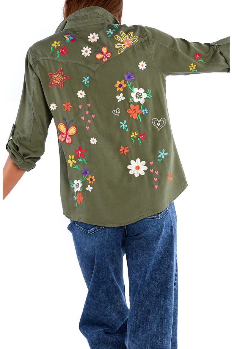 Sketchbook Embroidered Button-Up Shirt, Alternate, color, SOFT OLIVE