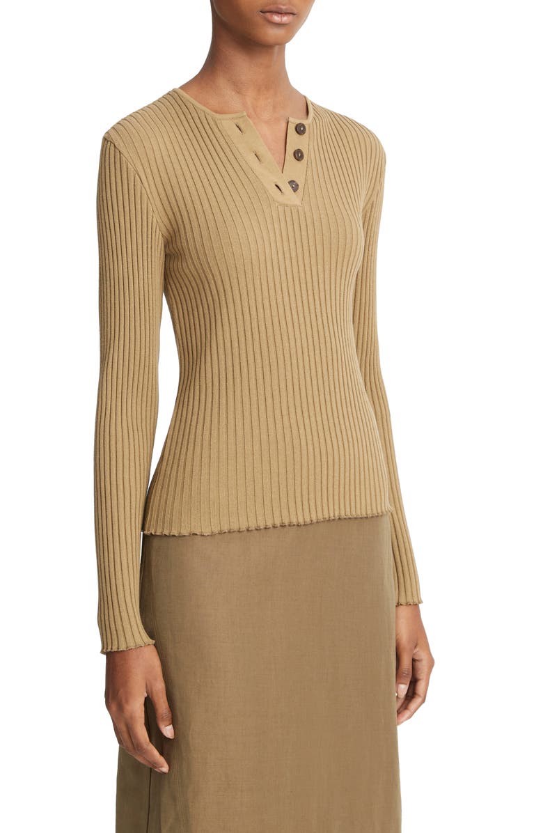 Vince Cotton Blend Rib Henley Sweater, Alternate, color,