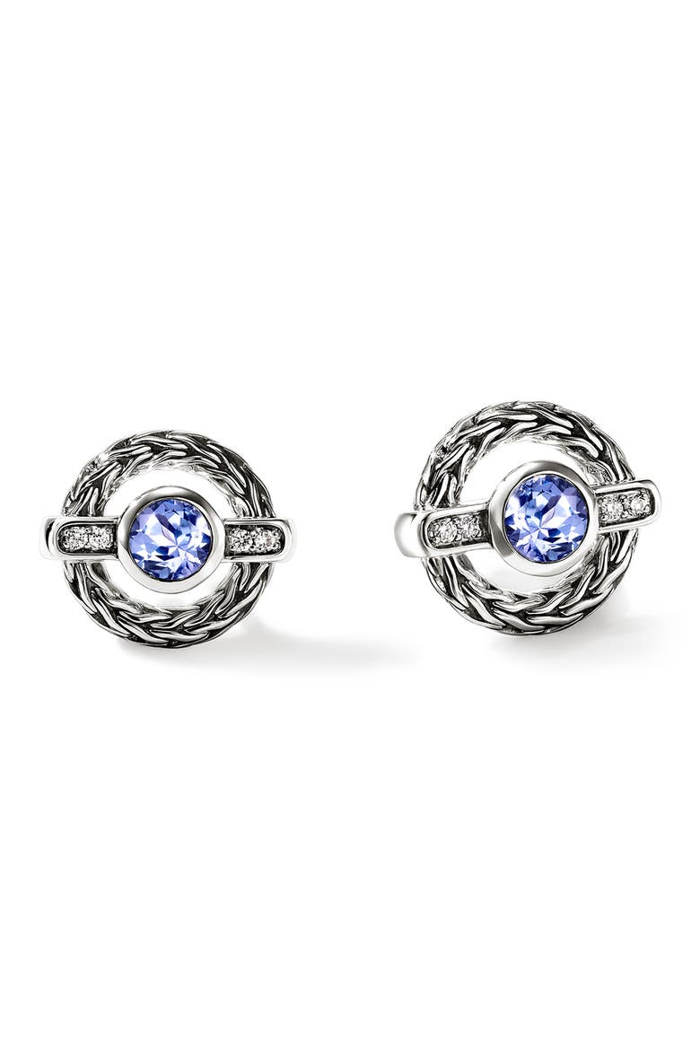 Icon Stud Earrings, Sterling Silver, Tanzanite, Diamonds, Main, color, SILVER