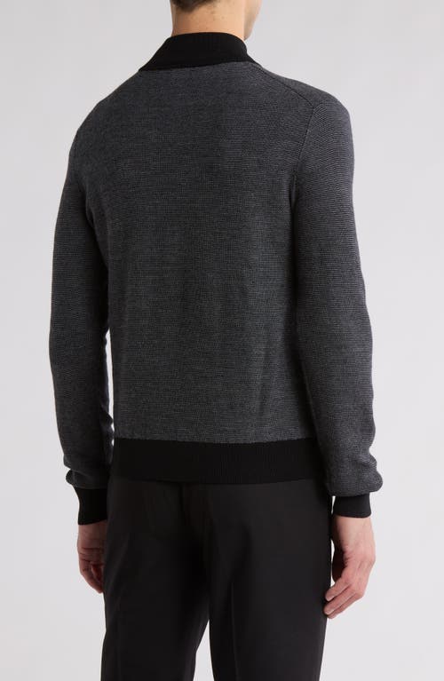 Bruno Magli Feeder Stripe Pique Wool 1/4-zip Sweater In Black
