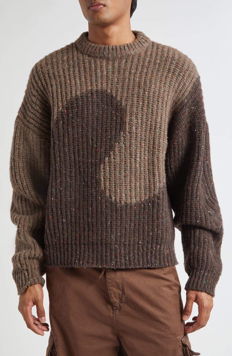 ERL Gender Inclusive Swirl Wool Blend Sweater, Main, color, Brown