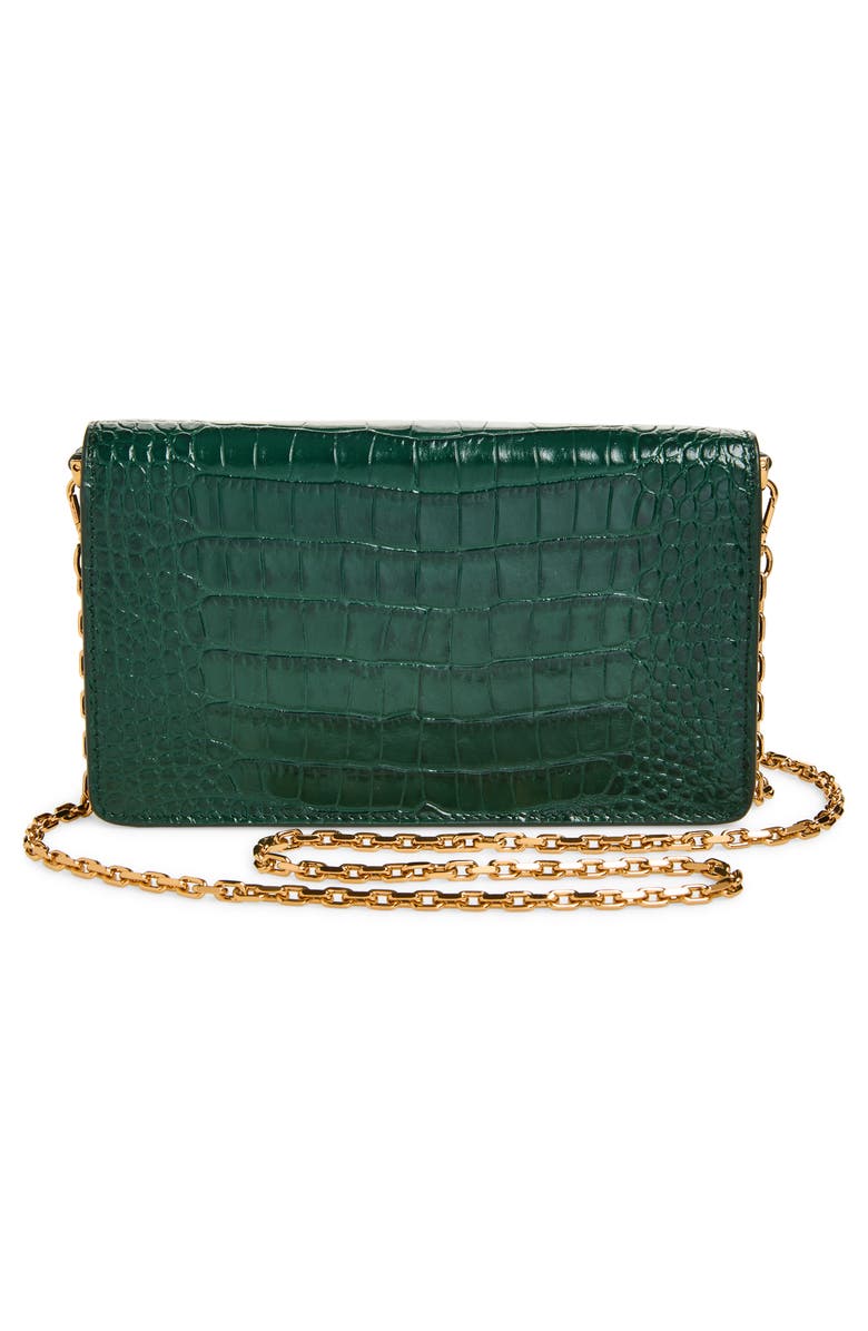 Versace Medusa Croc Embossed Leather Wallet on a Chain, Alternate, color, Dark Emerald Gold