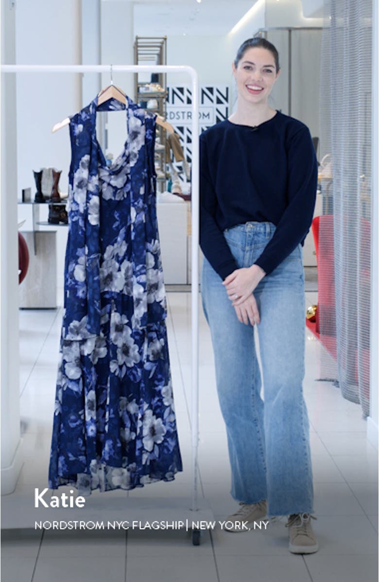 Floral Cowl Neck A-Line Dress with Shawl, sales video thumbnail