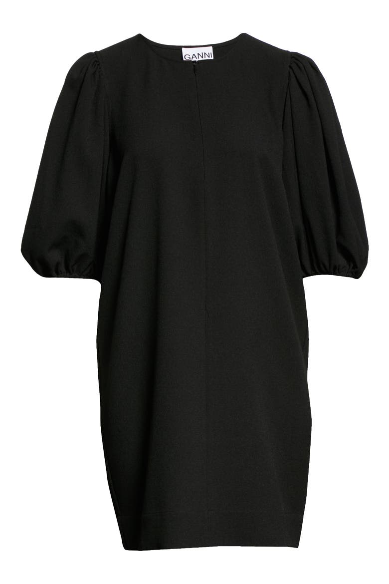 Puff Sleeve Heavy Crepe Shift Dress, Alternate, color, BLACK