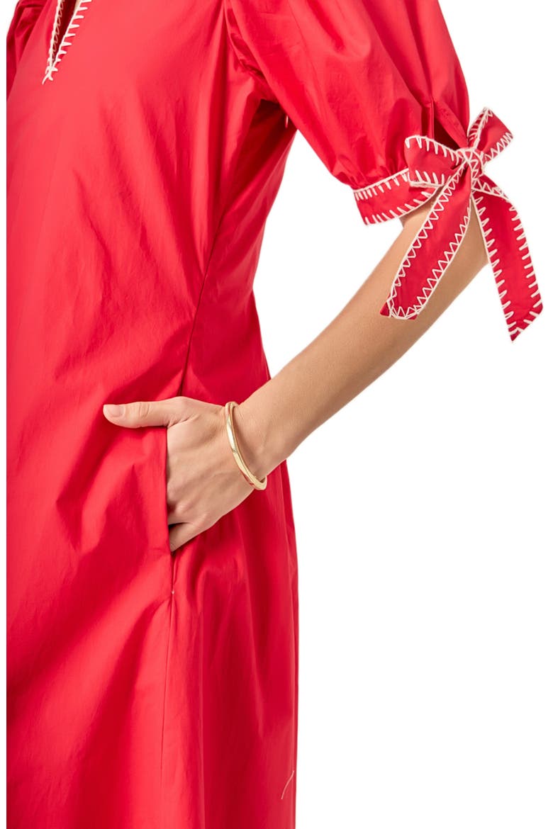 Contrast Stitch A-Line Midi Dress, Alternate, color, RED