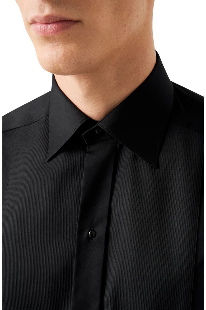 Contemporary Fit Striped Bib Tuxedo Shirt, Alternate, color, BLACK