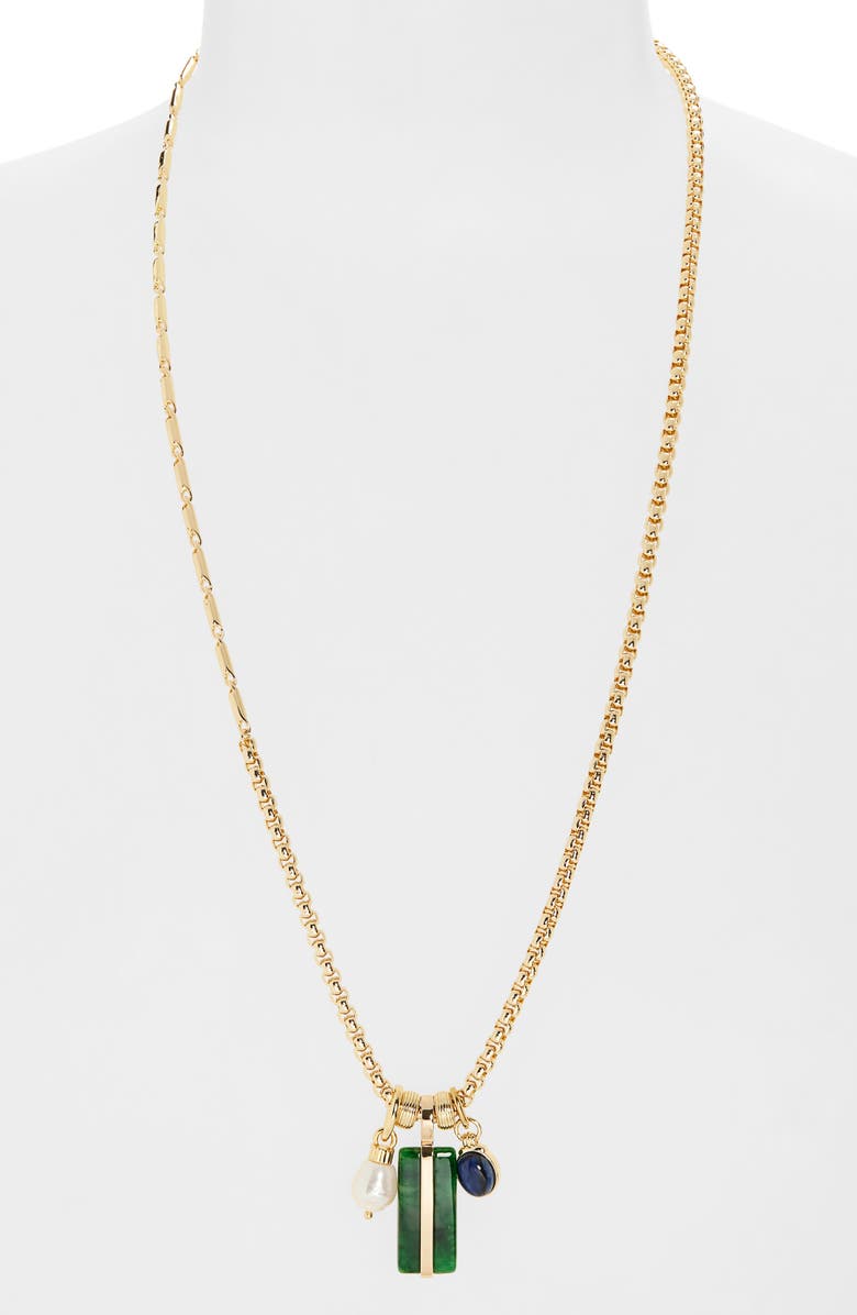 ROXANNE ASSOULIN Long Mixed Pendant Necklace, Alternate, color, Gold/ Moss Agate/ Pearl/ Lapis