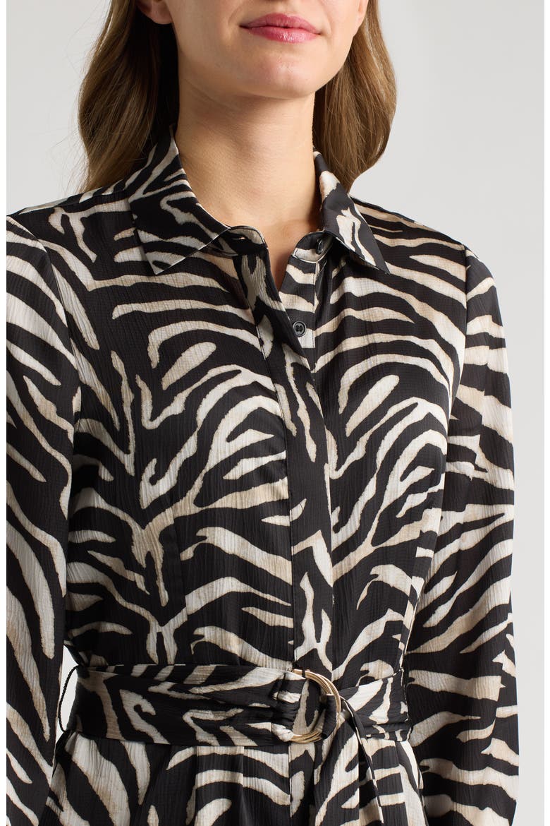 Zebra Print Long Sleeve Midi Shirtdress, Alternate, color, BLACK MULTI