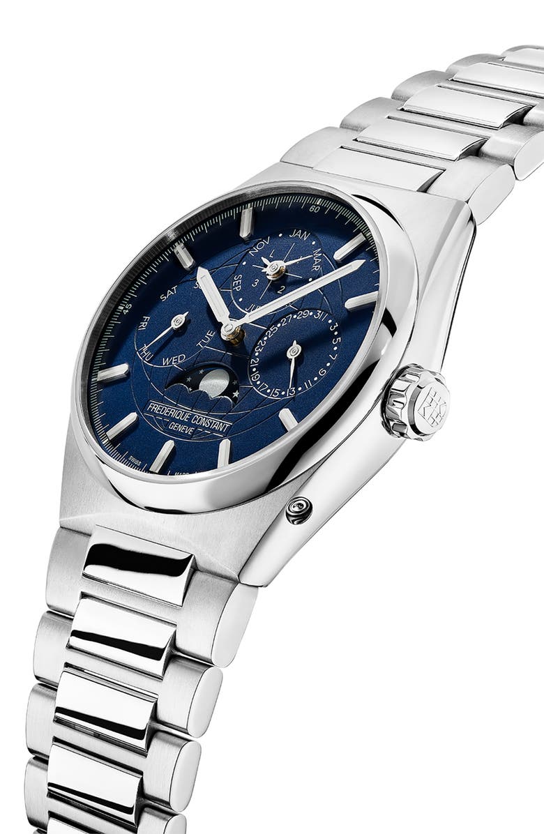 FREDERIQUE CONSTANT Highlife Perpetual Calendar Moon Phase Bracelet Watch, 41mm, Alternate, color, Silver-Tone