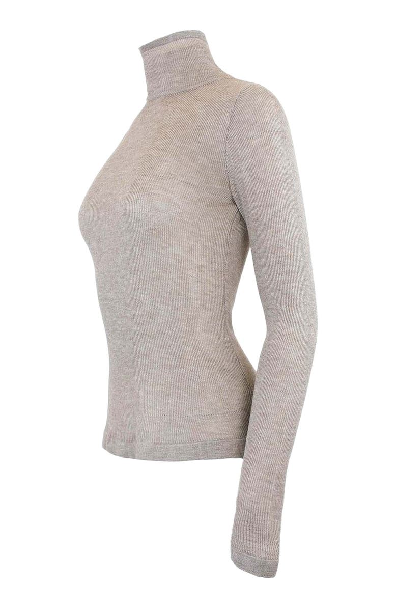 THEO The Label Nomia Sheer Knit Turtleneck, Alternate, color, Heather Grey