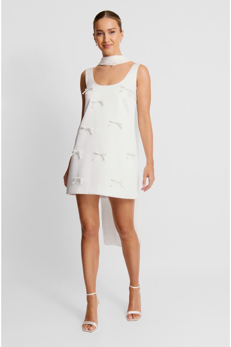Scoop Neck Bow Detail Mini Dress, Alternate, color, White