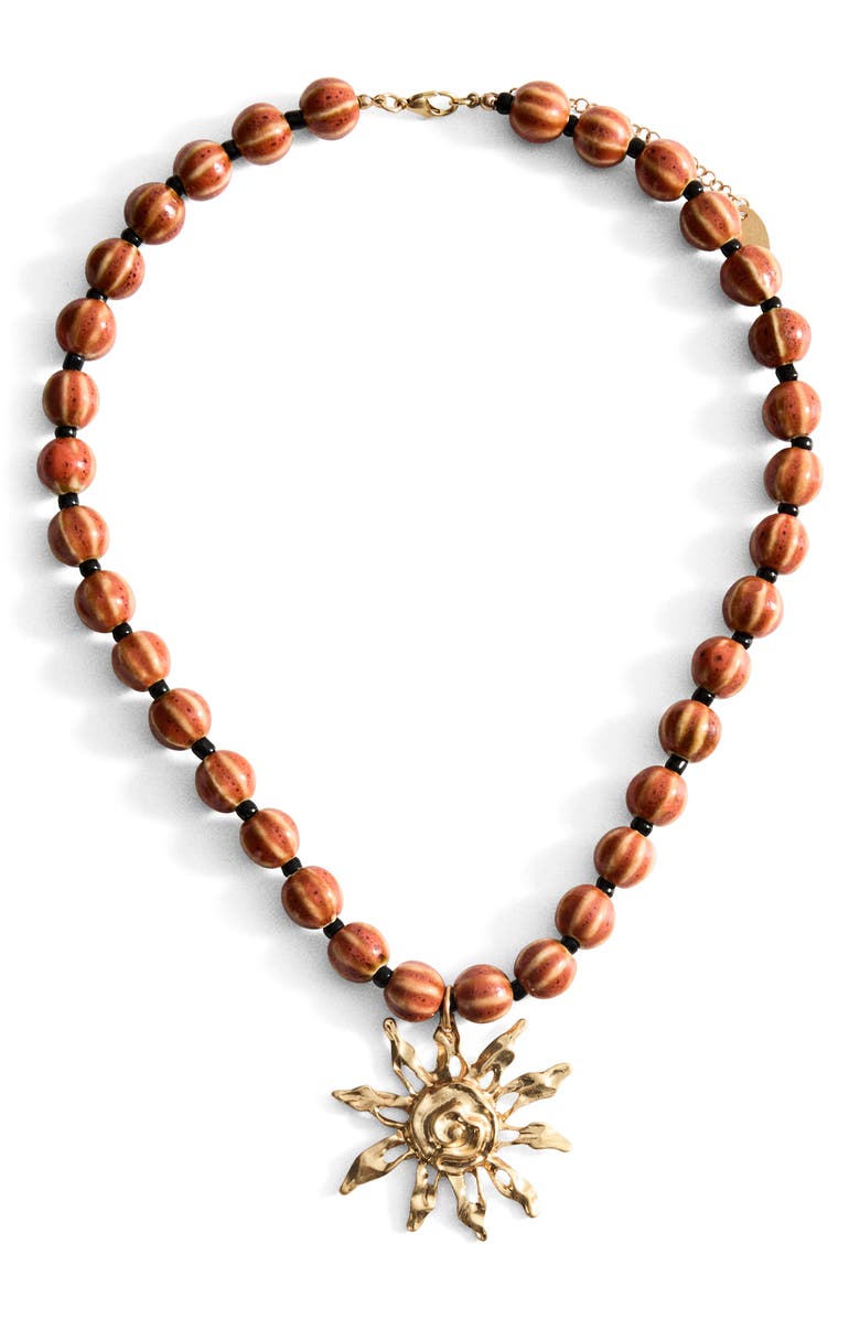 MANGO Beaded Sun Pendant Necklace, Main, color,
