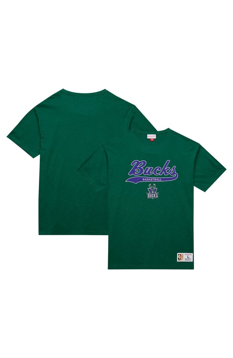 Mitchell & Ness Men's Mitchell & Ness Green Milwaukee Bucks Hardwood Classics Felt Applique Slub T-Shirt, Main, color, Green