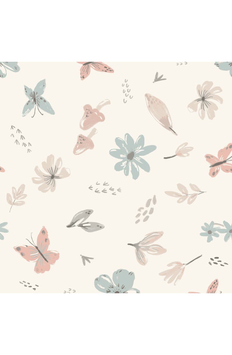 Lambs & Ivy Baby Blooms Watercolor Floral/Butterfly Cotton Fitted Crib Sheet, Alternate, color, Cream