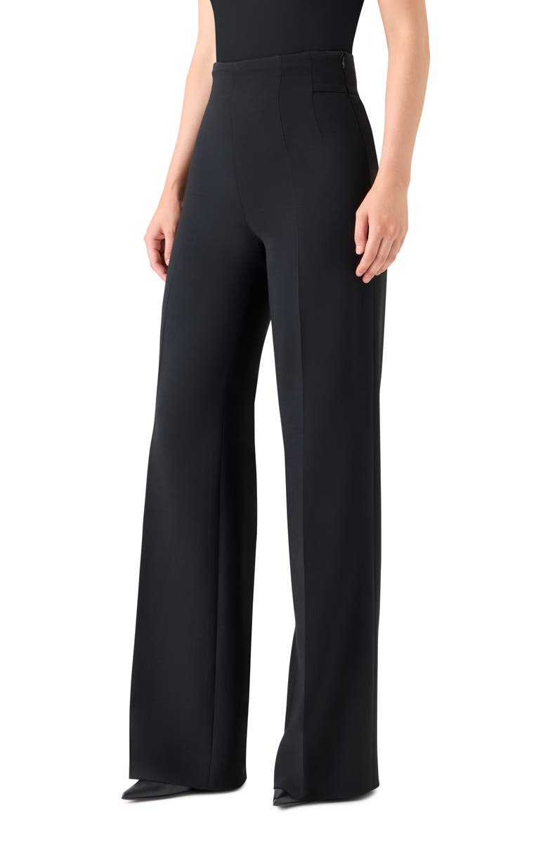 Akris Fiyuki Wool Blend Double Face Wide Leg Pants, Alternate, color, Black