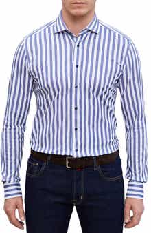 Emanuel Berg 4Flex Modern Fit Stripe Knit Button-Up Shirt