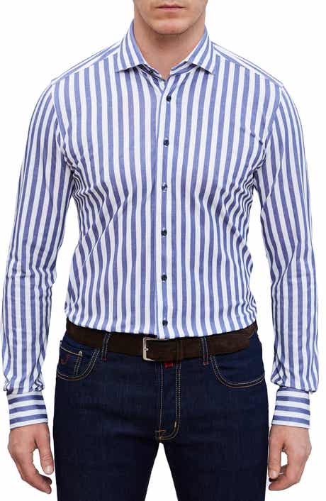 Emanuel Berg 4Flex Modern Fit Stripe Knit Button-Up Shirt