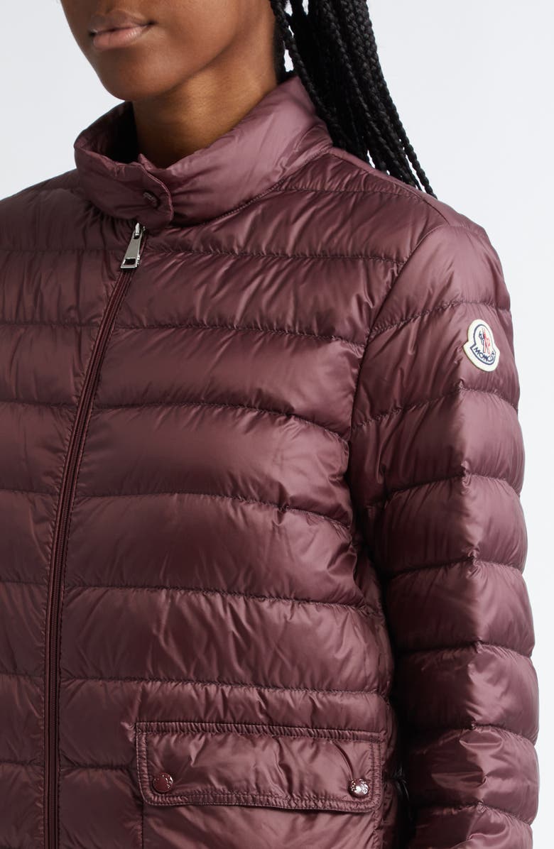 Moncler Lans Channel Quilted Down Moto Jacket, Alternate, color, Dark Mahogany