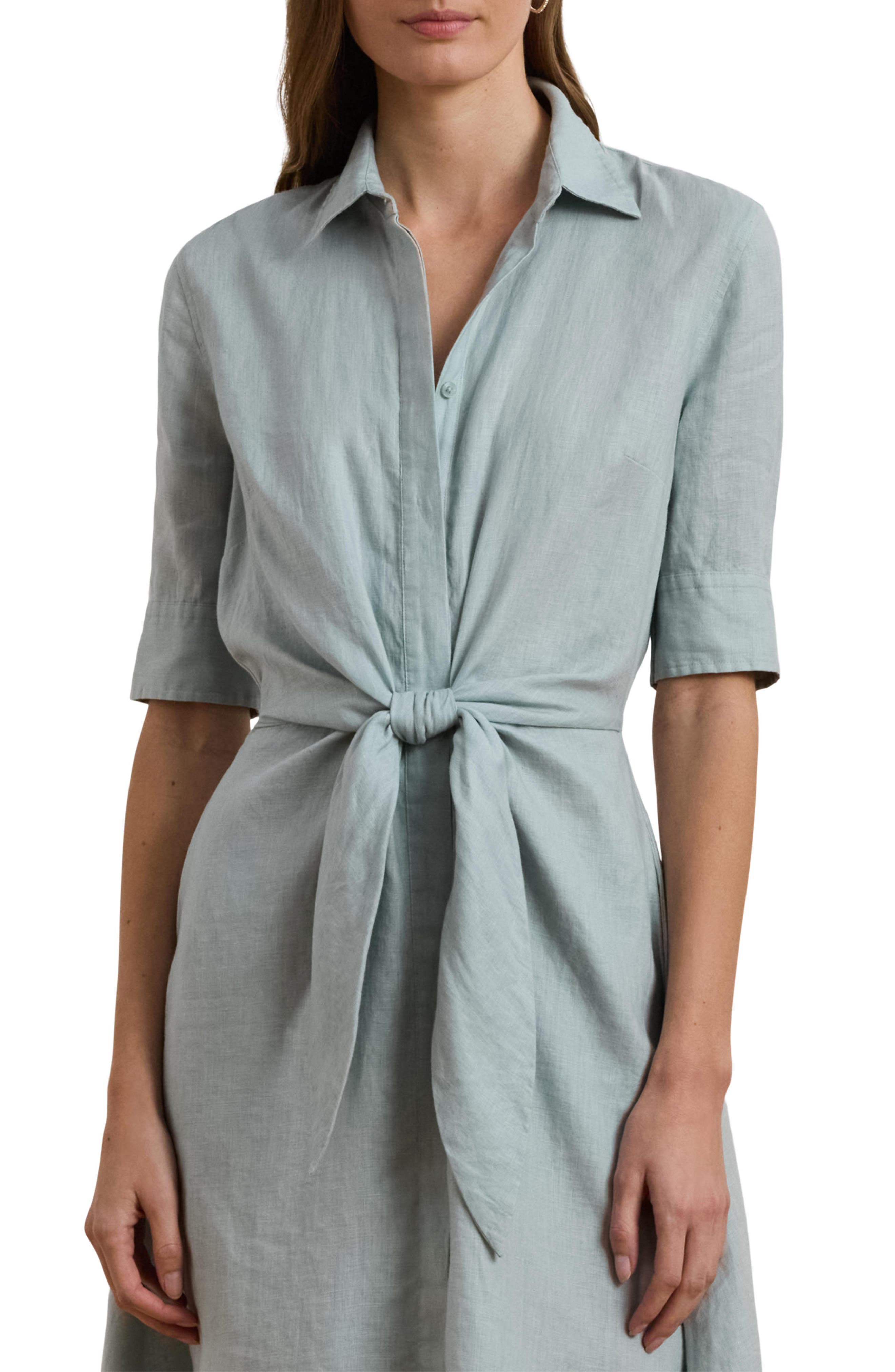 Lauren Ralph Lauren Tie Front Linen Shirtdress (Women) | Nordstromrack
