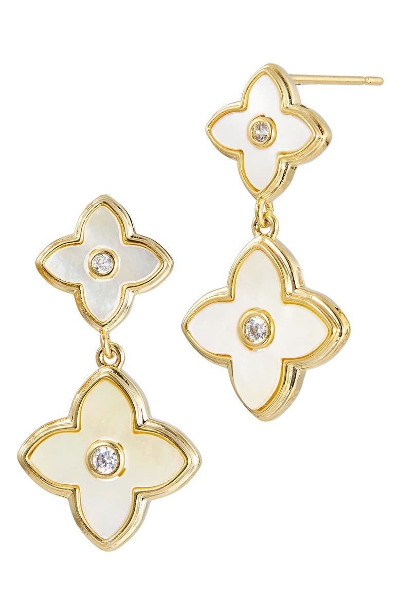 SAVVY CIE JEWELS Mother-of-Pearl & Cubic Zirconia Drop Earrings, Main, color, Yellow