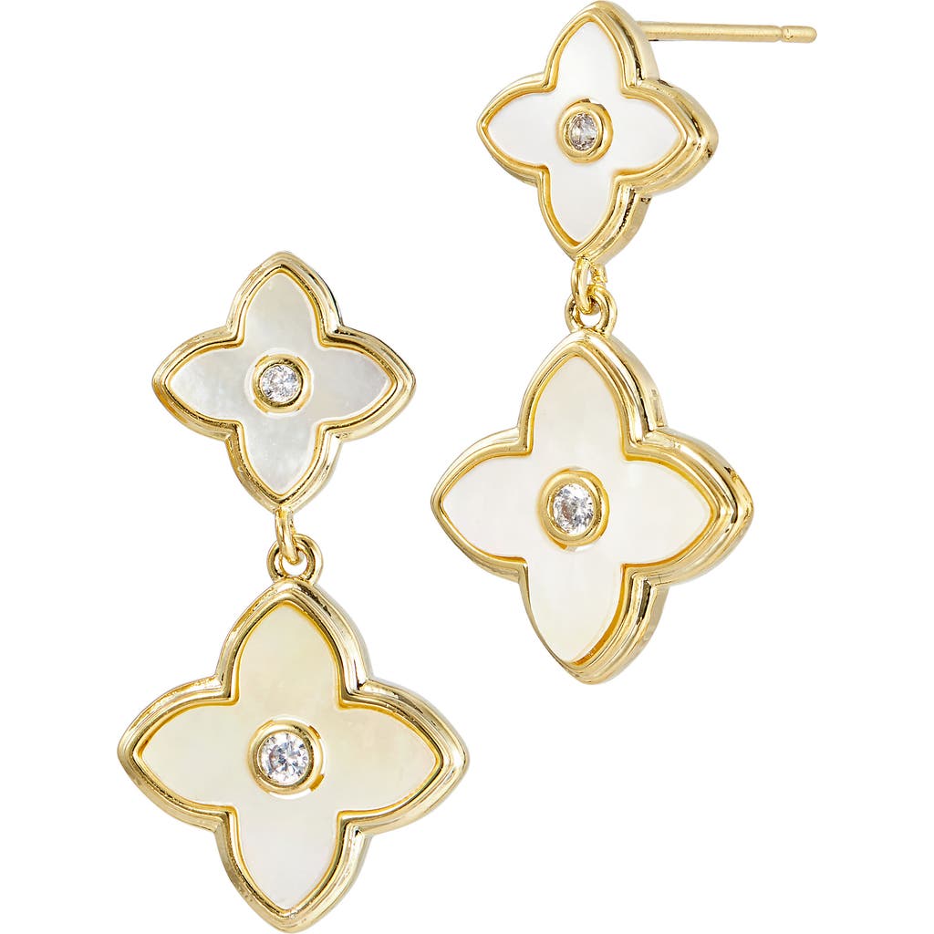 Savvy Cie Jewels 18k Yellow Gold Plated Mother Of Pearl Cz Drop Earrings In Yellow