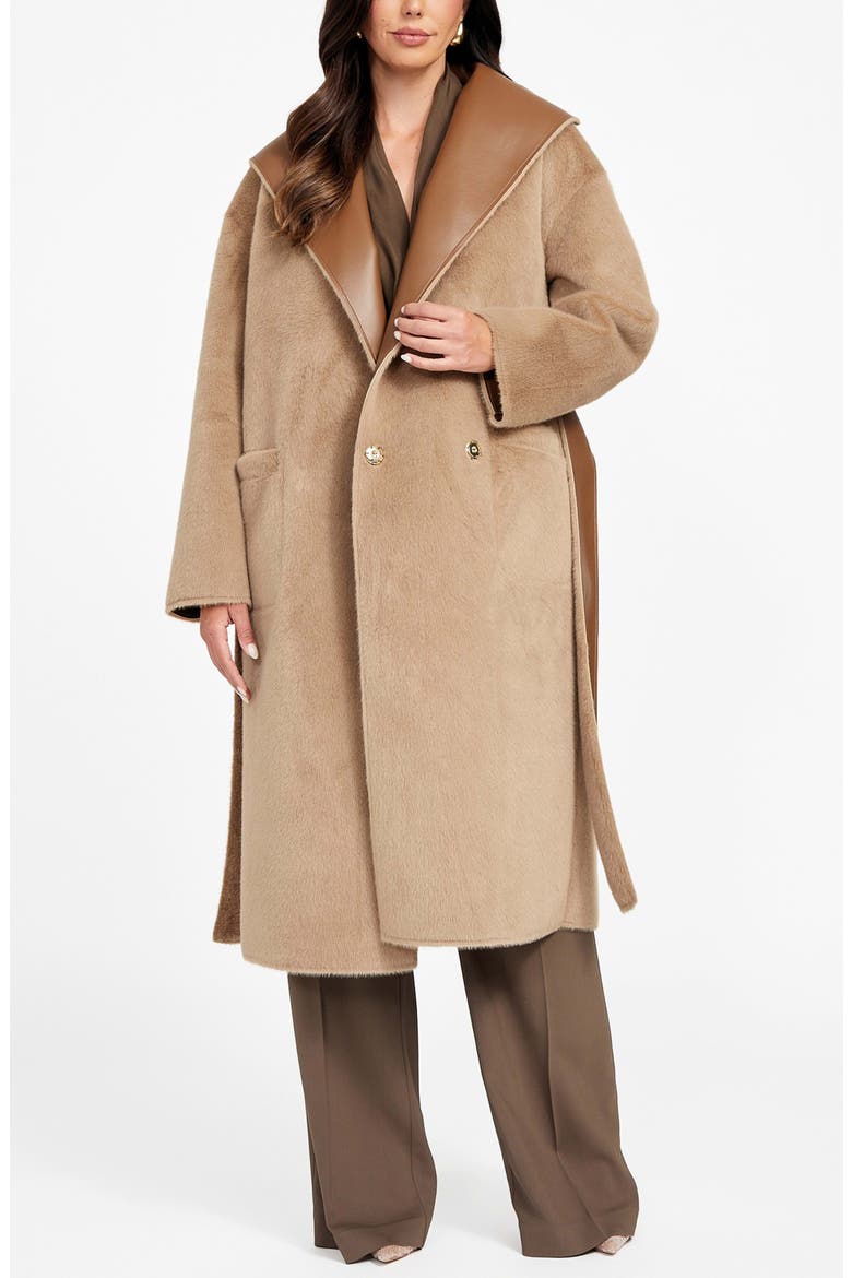 Ines Reversible Faux Leather & Faux Fur Coat, Alternate, color, LIGHT TAUPE