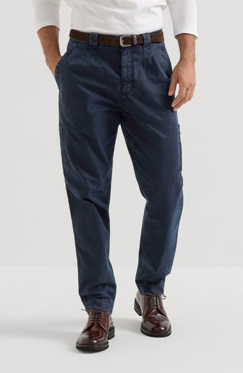Peached cotton gabardine trousers with zipped pocket