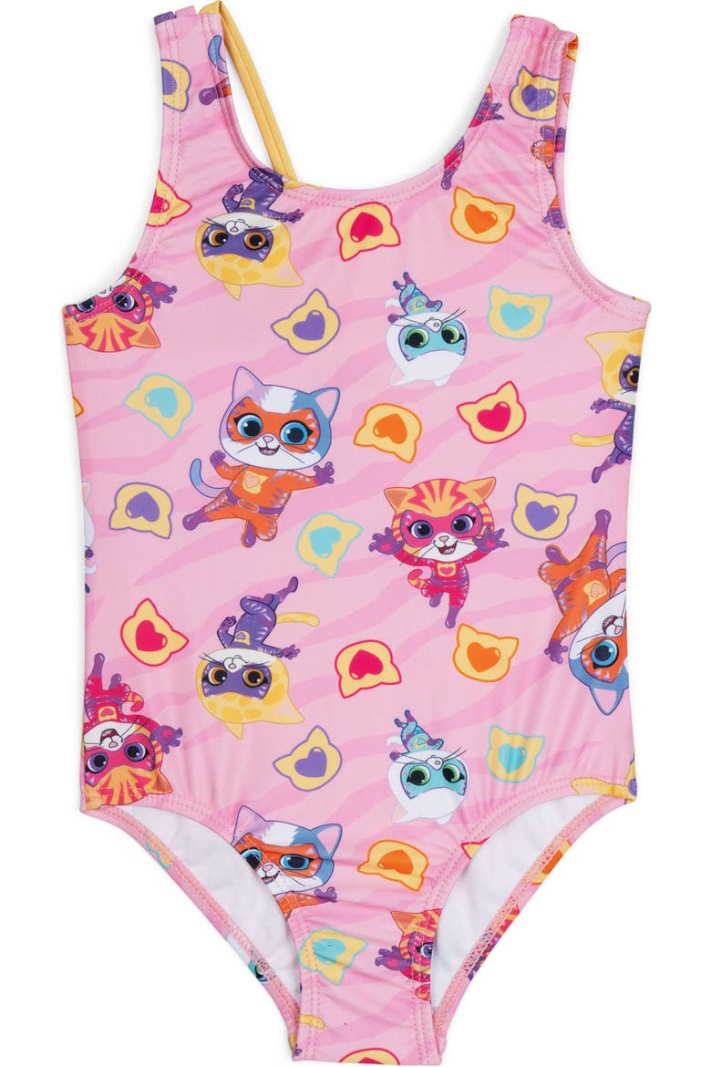 Super Kitties Sleeveless One Piece Bathing Suit, Main, color, SuperKitties Pink