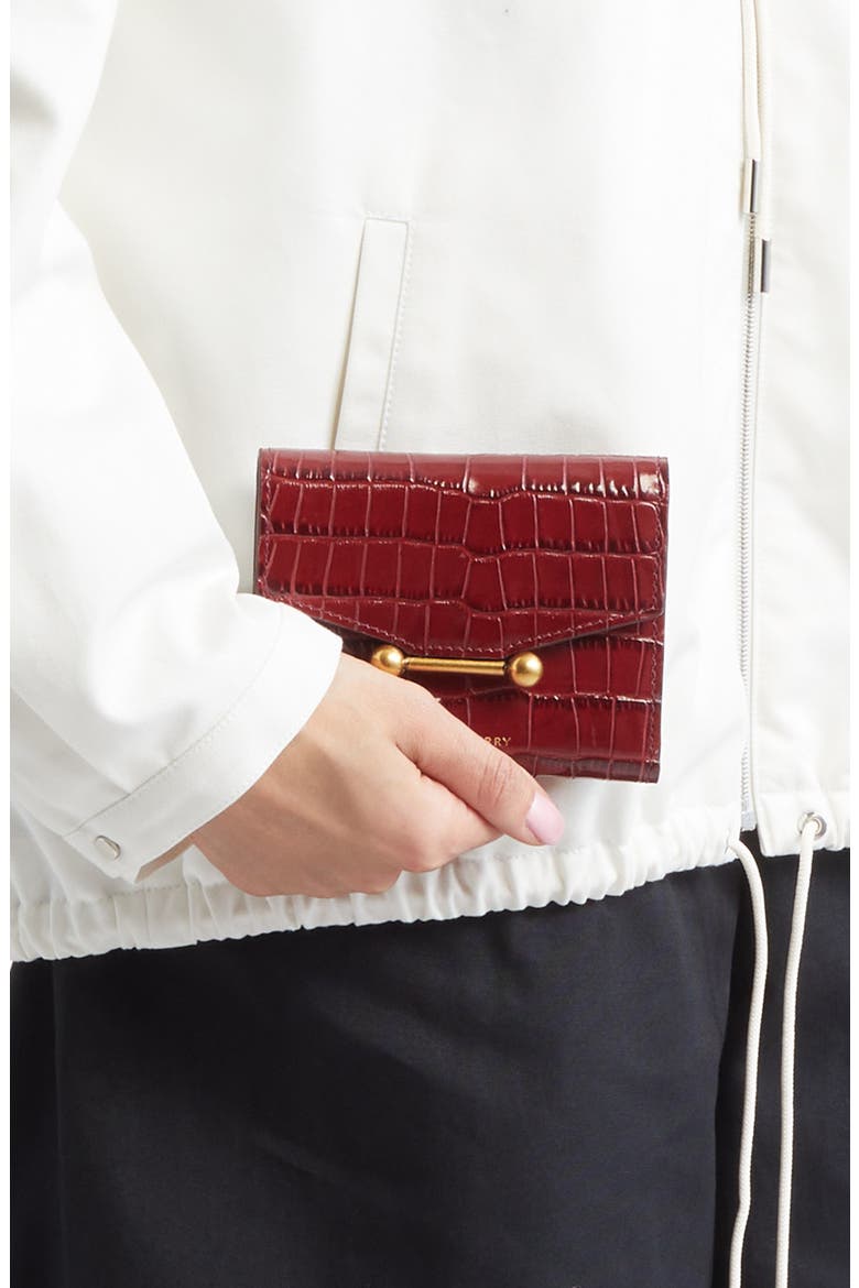 Mosaic Croc Embossed Leather Trifold Wallet, Alternate, color, OXBLOOD
