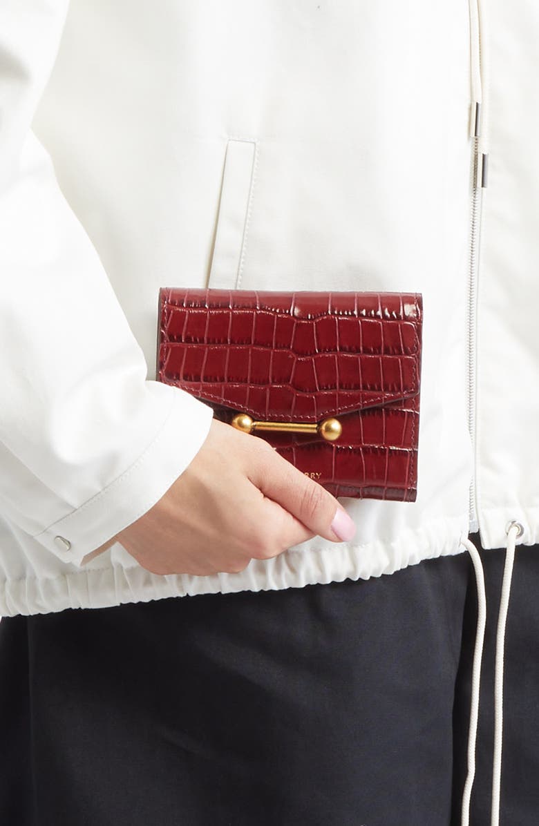 Strathberry Mosaic Croc Embossed Leather Trifold Wallet, Alternate, color, Oxblood