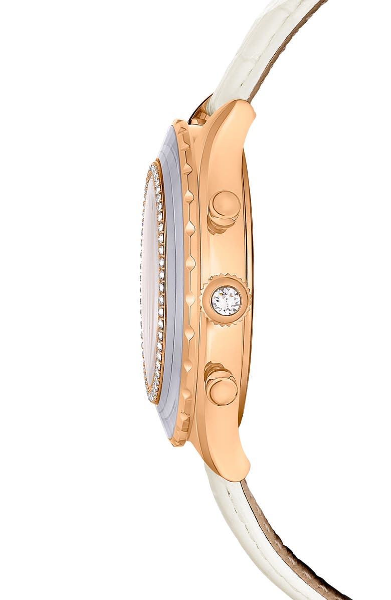 Swarovski Octea Chronograph Leather Strap Watch, 37mm, Alternate, color, White