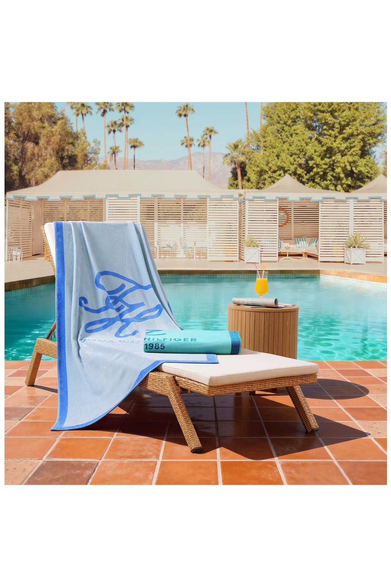 Colorblock Monogram Beach Towel, Alternate, color, MARINE BLUE/ TRUE BLUE
