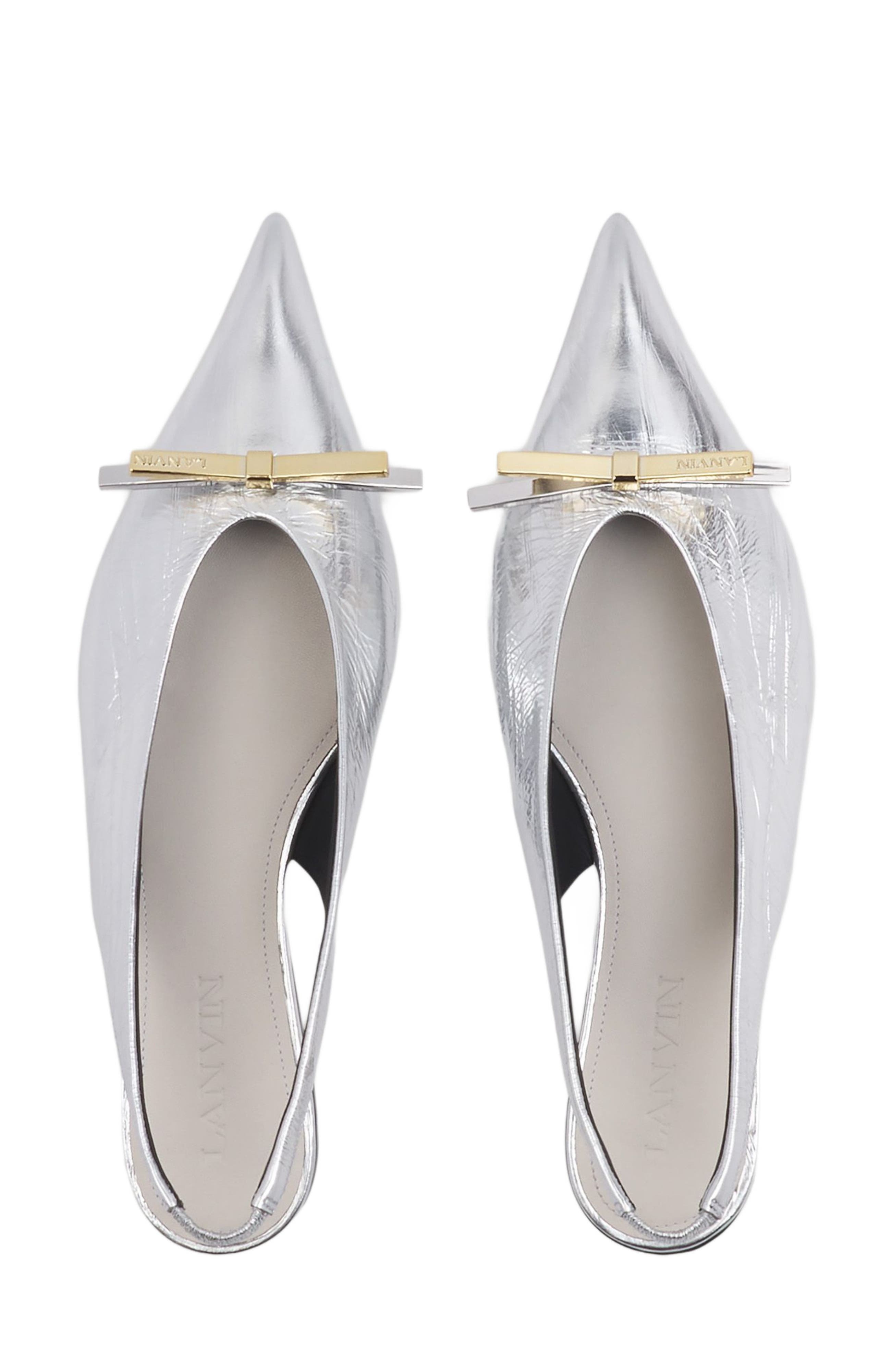 Lanvin BOW SLINGBACK IN METALLIC LEATHER, Alternate, color, 