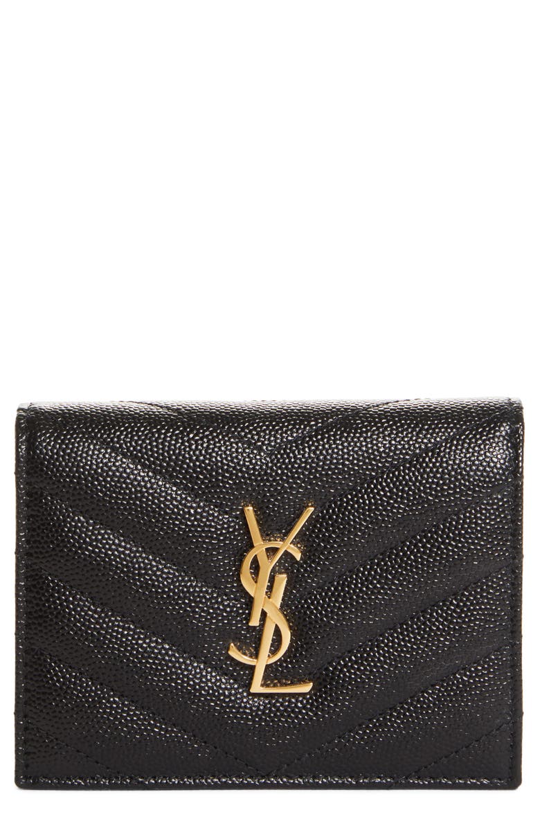 Saint Laurent Monogram Matelassé Leather Wallet, Main, color, 