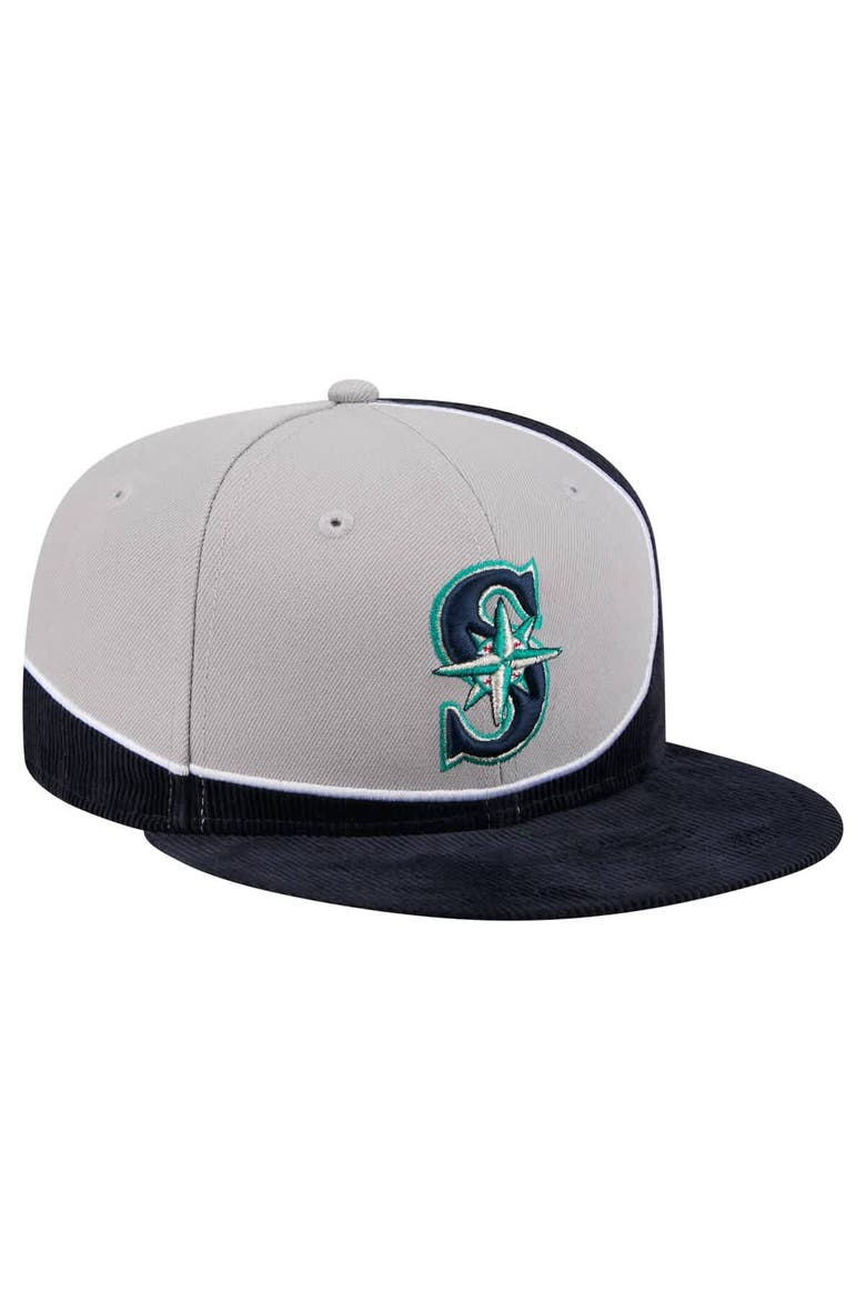 Men's New Era Navy/Gray Seattle Mariners Retro Split Corduroy Snapback Hat, Alternate, color, Navy