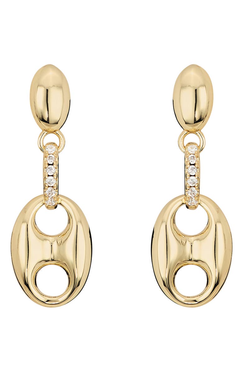 ATHRA LUXE Puffy Mariner Cubic Zirconia Drop Earrings., Main, color, Gold